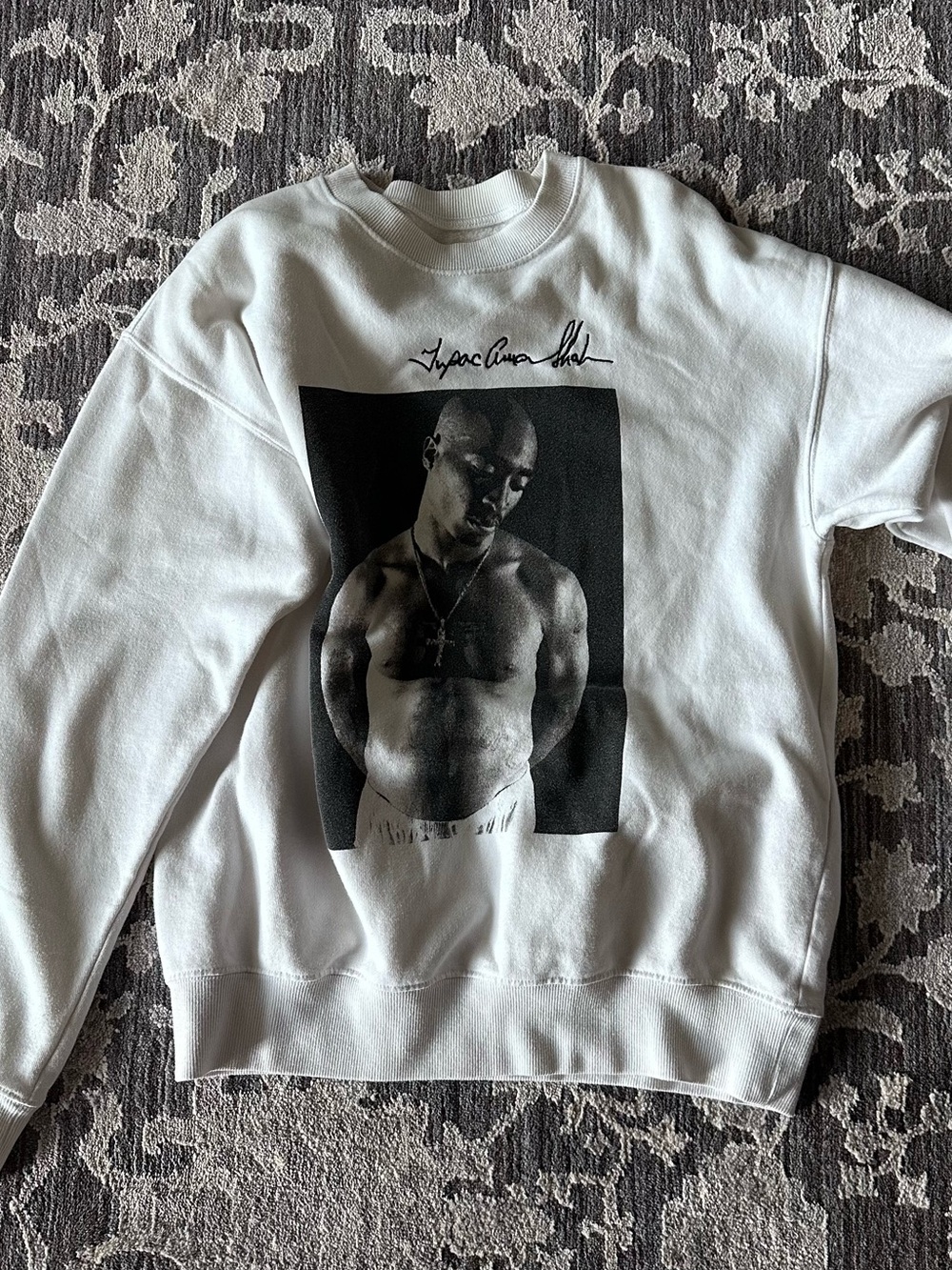 Unisex White Graphic Crewneck Sweatshirt